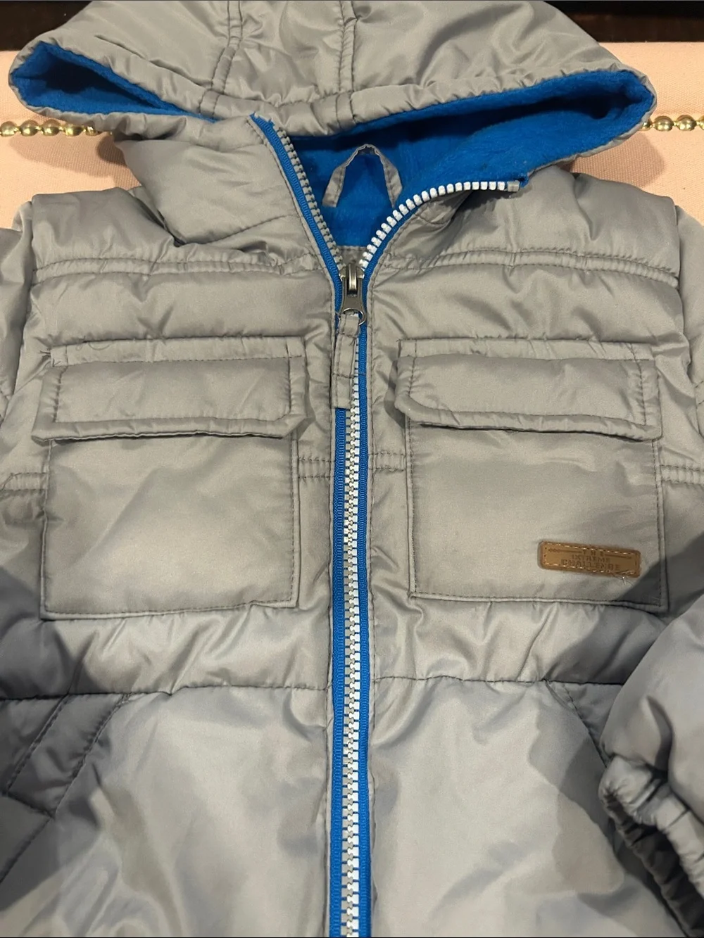 iXtreme Light Gray Puffer Coat with Blue Lining - Hooded Winter Jacket